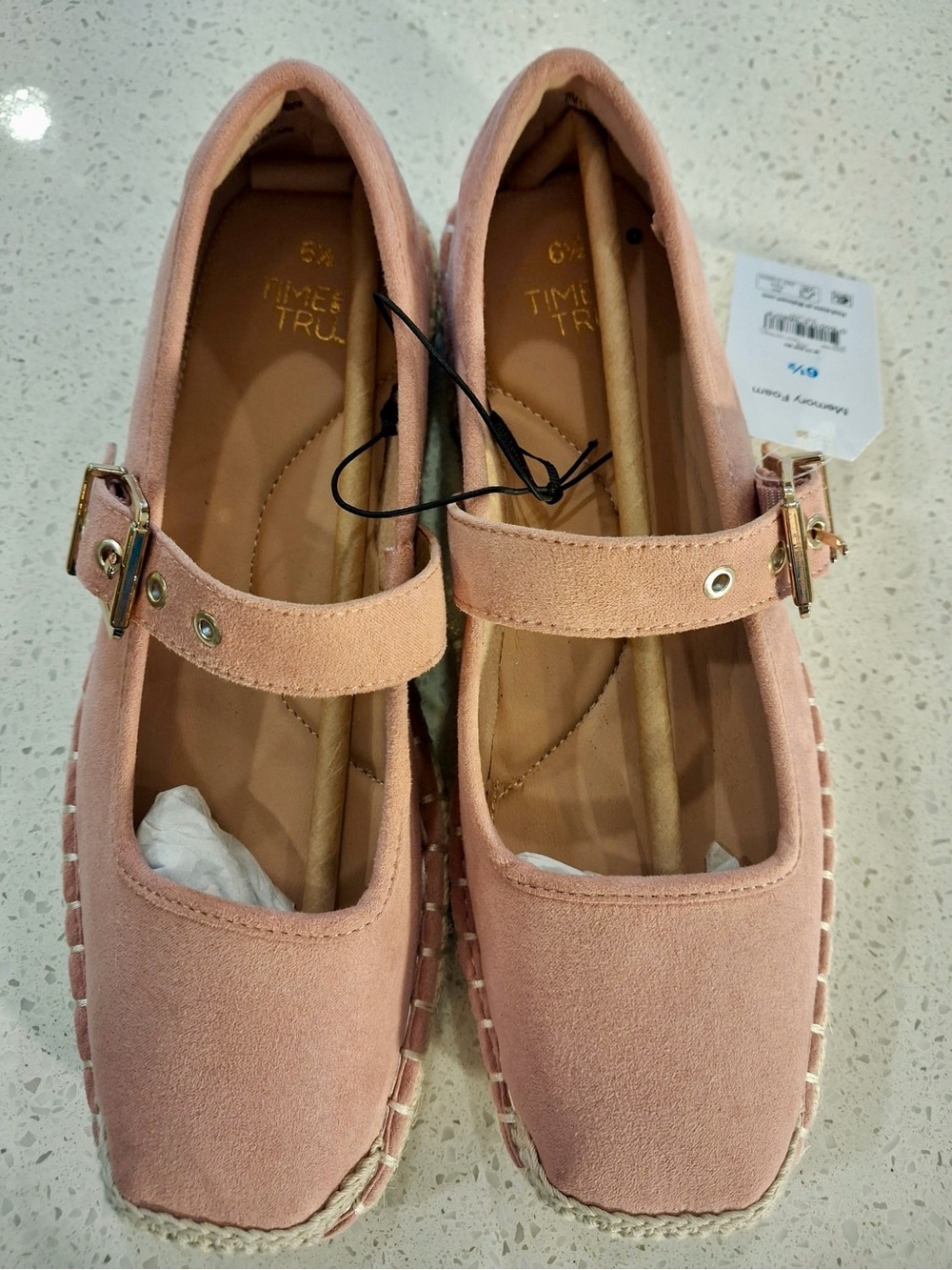 Time and Tru Pink Mary Jane Espadrille Flats with Buckle